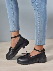 Giày bệt Nữ Nơ Bướm màu trơn Dây đeo mắt cá chân Sẵn sàng - màu đen - Xem 2