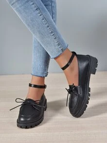 Giày bệt Nữ Nơ Bướm màu trơn Dây đeo mắt cá chân Sẵn sàng - màu đen - Xem 6