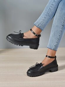 Giày bệt Nữ Nơ Bướm màu trơn Dây đeo mắt cá chân Sẵn sàng - màu đen - Xem 7