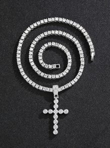 Collar con diseño de cruz espléndido con diamante de imitación fiesta de rock estilo hip hop punk de moda llena Para Mujeres Hombres Material de aleación para fiesta - Plateado - Ver 2