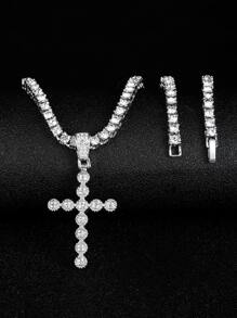 Collar con diseño de cruz espléndido con diamante de imitación fiesta de rock estilo hip hop punk de moda llena Para Mujeres Hombres Material de aleación para fiesta - Plateado - Ver 3