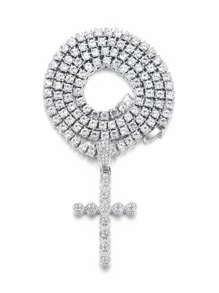 Collar con diseño de cruz espléndido con diamante de imitación fiesta de rock estilo hip hop punk de moda llena Para Mujeres Hombres Material de aleación para fiesta - Plateado - Ver 4