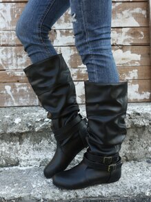 朋克風格有皺紋扣飾裝飾休閒靴子 - 黑色 - 查看 1