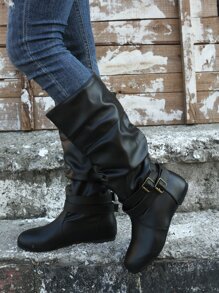 朋克風格有皺紋扣飾裝飾休閒靴子 - 黑色 - 查看 3