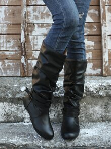 朋克風格有皺紋扣飾裝飾休閒靴子 - 黑色 - 查看 6