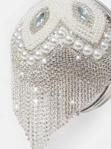 SHEIN SXY Long lanh lấp lánh, sáng bóng quyến rũ, thanh lịch, tinh tế Túi hình tròn trang trí bằng đá nhỏ & ngọc trai, túi đựng đồ ăn tối, túi buổi tối đính đá cho cô gái dự tiệc, phụ nữ, dành cho nữ Hoàn hảo cho bữa tiệc, đám cưới, vũ hội, bữa tối/tiệc, cho cocktail Món quà tốt nhất cho phụ nữ - trắng - Xem 9