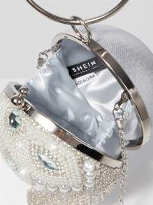 SHEIN SXY Long lanh lấp lánh, sáng bóng quyến rũ, thanh lịch, tinh tế Túi hình tròn trang trí bằng đá nhỏ & ngọc trai, túi đựng đồ ăn tối, túi buổi tối đính đá cho cô gái dự tiệc, phụ nữ, dành cho nữ Hoàn hảo cho bữa tiệc, đám cưới, vũ hội, bữa tối/tiệc, cho cocktail Món quà tốt nhất cho phụ nữ - trắng - Xem 8