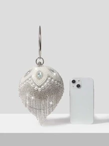 SHEIN SXY Long lanh lấp lánh, sáng bóng quyến rũ, thanh lịch, tinh tế Túi hình tròn trang trí bằng đá nhỏ & ngọc trai, túi đựng đồ ăn tối, túi buổi tối đính đá cho cô gái dự tiệc, phụ nữ, dành cho nữ Hoàn hảo cho bữa tiệc, đám cưới, vũ hội, bữa tối/tiệc, cho cocktail Món quà tốt nhất cho phụ nữ - trắng - Xem 10