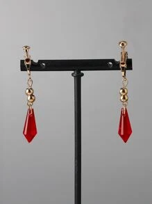 時尚流行男士幾何吊夾式耳環，適合珠寶禮物和時尚外觀 - 紅色 - 查看 1