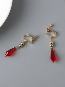時尚流行男士幾何吊夾式耳環，適合珠寶禮物和時尚外觀 - 紅色 - 查看 2