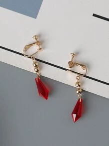 時尚流行男士幾何吊夾式耳環，適合珠寶禮物和時尚外觀 - 紅色 - 查看 3