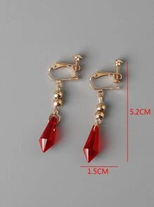 時尚流行男士幾何吊夾式耳環，適合珠寶禮物和時尚外觀 - 紅色 - 查看 4