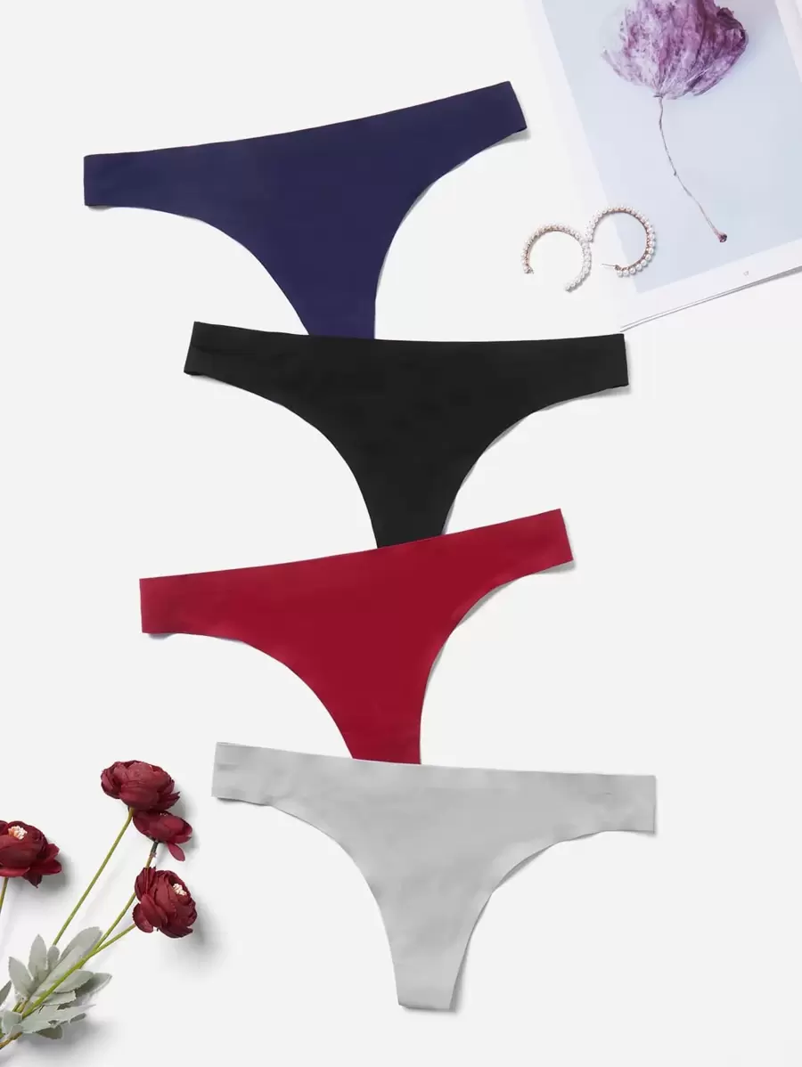 4 条装纯色简约性感内裤 - 彩色 - 查看 1