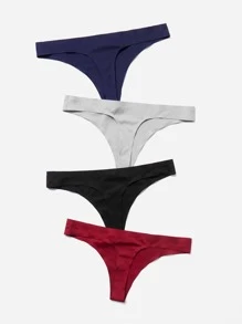 4 条装纯色简约性感内裤 - 彩色 - 查看 2