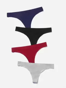 4 条装纯色简约性感内裤 - 彩色 - 查看 3