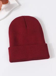 字母貼飾翻邊豆豆帽 - 酒紅色 - 查看 2