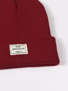 字母貼飾翻邊豆豆帽 - 酒紅色 - 查看 4