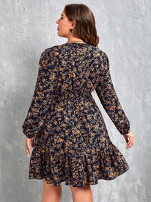 SHEIN Clasi Vestido con estampado floral de manga farol bajo con fruncido - Multicolor - Ver 2