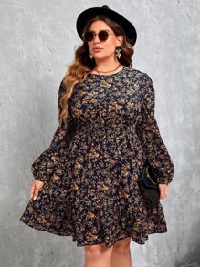 SHEIN Clasi Vestido con estampado floral de manga farol bajo con fruncido - Multicolor - Ver 6