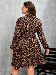 SHEIN Clasi Plus Leopard Print Tie Neck Dress - Multicolor - View 2