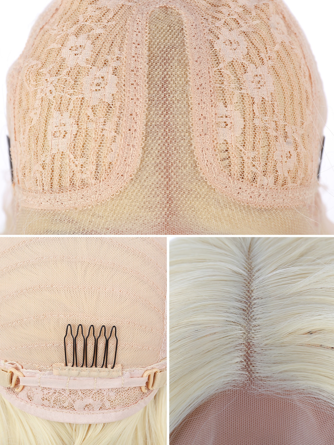 Miniatura 4 de 13*4*1 encaje con parte en T Peluca sintética largo rizado Beis