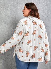 SHEIN Frenchy Plus Floral Print Quilted Coat - White - View 2