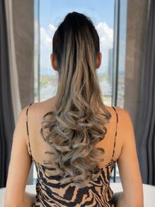 26-28 Inch Long Wavy Brown Synthetic Hair Ponytail Extensions, Heat Resistant Fiber, Claw Clip Design, Suitable For Daily Wear - Ombre - View 2