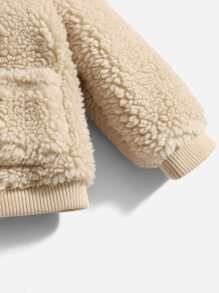 SHEIN Baby Double Pocket Teddy Jacket - Beige - View 3