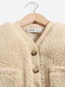 SHEIN Baby Double Pocket Teddy Jacket - Beige - View 4