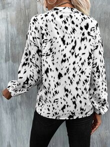 SHEIN Clasi Allover Print Lantern Sleeve Blouse - White - View 2