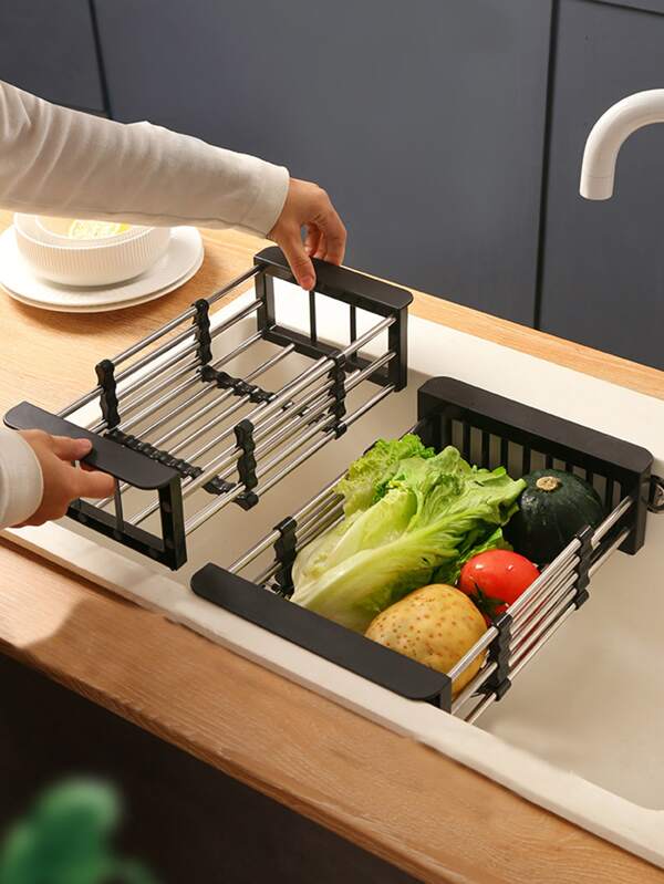 1pc Random Drain Rack, Stainless Steel Kitchen Basket, Home Dish Rack