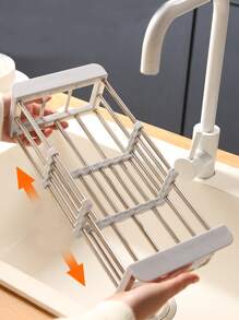 1pc Random Drain Rack, Stainless Steel Kitchen Basket, Home Dish Rack, Retractable Sink Shelf, Suitable For Rectangular Sink, Stainless Steel Drain Basket - Multicolor - View 4