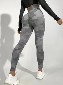 Yoga Trendy Sports Leggings mit Camo Muster, breitem Taillenband