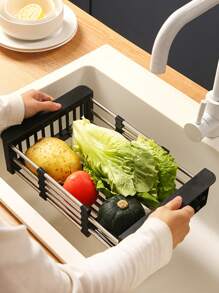 1pc Random Drain Rack, Stainless Steel Kitchen Basket, Home Dish Rack, Retractable Sink Shelf, Suitable For Rectangular Sink, Stainless Steel Drain Basket - Multicolor - View 5