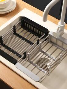 1pc Random Drain Rack, Stainless Steel Kitchen Basket, Home Dish Rack, Retractable Sink Shelf, Suitable For Rectangular Sink, Stainless Steel Drain Basket - Multicolor - View 6
