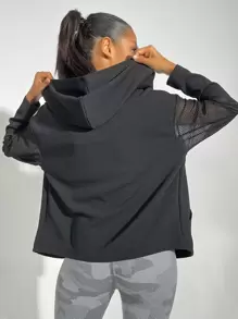 Easithlete Zip Up Fishnet Insert Drop Shoulder Hooded Sports Jacket