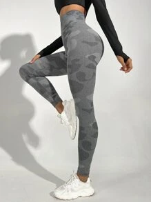 Yoga Trendy Sports Leggings mit Camo Muster, breitem Taillenband