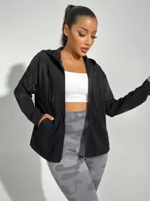 Easithlete Zip Up Fishnet Insert Drop Shoulder Hooded Sports Jacket