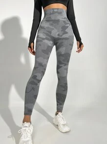 Yoga Trendy Sports Leggings mit Camo Muster, breitem Taillenband