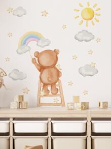 1pc Bear Pattern Wall Sticker - Multicolor - View 5
