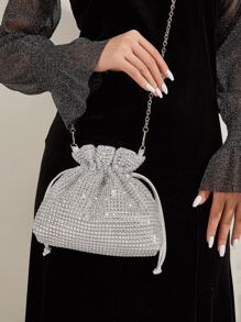 閃閃發光，閃亮迷人，優雅，精緻迷你閃光水桶包晚宴包，適合派對女孩，女士，適合女性，適合派對、婚禮、舞會、晚餐/宴會、雞尾酒 送給女士的最佳禮物 - 銀色 - 查看 1