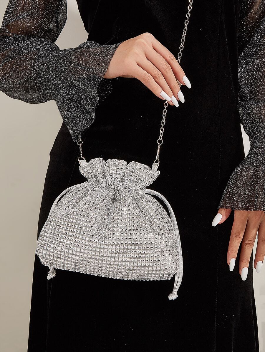 閃閃發光，閃亮迷人，優雅，精緻迷你閃光水桶包晚宴包，適合派對女孩，女士，適合女性，適合派對、婚禮、舞會、晚餐/宴會、雞尾酒 送給女士的最佳禮物 - 銀色 - 查看 1