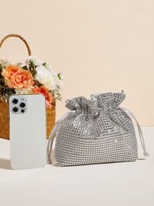 閃閃發光，閃亮迷人，優雅，精緻迷你閃光水桶包晚宴包，適合派對女孩，女士，適合女性，適合派對、婚禮、舞會、晚餐/宴會、雞尾酒 送給女士的最佳禮物 - 銀色 - 查看 4