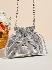 閃閃發光，閃亮迷人，優雅，精緻迷你閃光水桶包晚宴包，適合派對女孩，女士，適合女性，適合派對、婚禮、舞會、晚餐/宴會、雞尾酒 送給女士的最佳禮物 - 銀色 - 查看 6