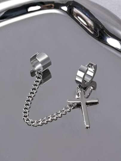 時尚流行1入組男士鍊式裝飾十字吊式耳環不銹鋼適合珠寶禮物和時尚外觀