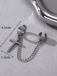 時尚流行1入組男士鍊式裝飾十字吊式耳環不銹鋼適合珠寶禮物和時尚外觀 - 銀色 - 查看 5