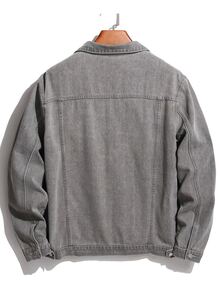 Manfinity Hombres Cazadora mezclilla con bolsillo con solapa sin camiseta - Gris - Ver 2