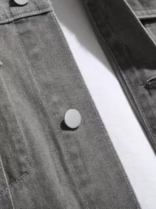 Manfinity Hombres Cazadora mezclilla con bolsillo con solapa sin camiseta - Gris - Ver 4