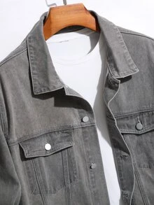 Manfinity Hombres Cazadora mezclilla con bolsillo con solapa sin camiseta - Gris - Ver 5