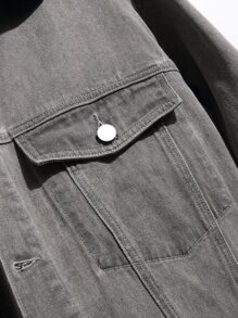 Manfinity Hombres Cazadora mezclilla con bolsillo con solapa sin camiseta - Gris - Ver 6